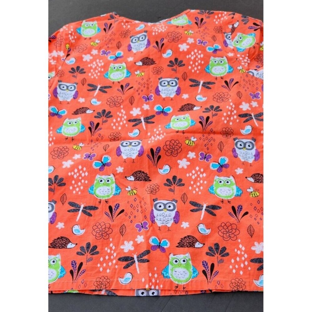 Scrubstar Nurse Scrub Top Size M Owls Butterflies Dragonflies Bees Bird Hedgehog